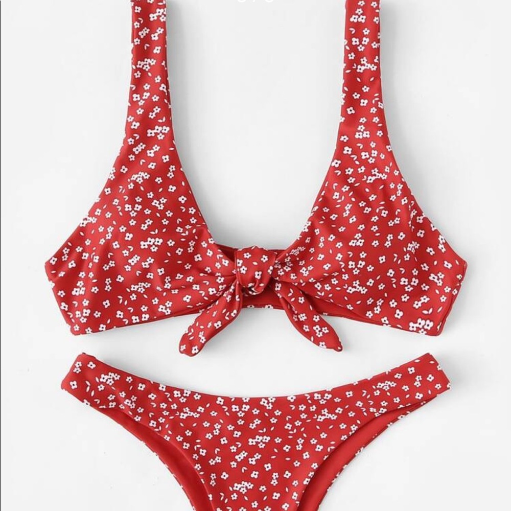 NWT Red Floral Tie Front Bikini